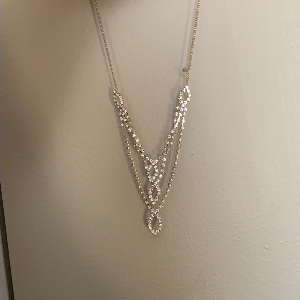 Elegant Silver Layered Necklace AND Earrings Set